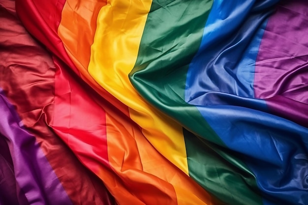 Una bandera del arcoíris está colocada sobre una mesa.