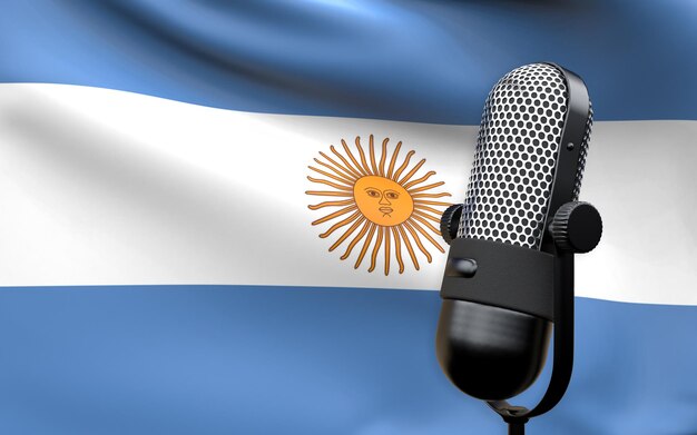 Foto bandera argentina con imagen de renderizado 3d de micrófono