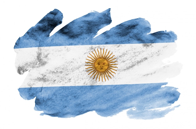 La bandera argentina se representa en estilo acuarela líquida aislado en blanco