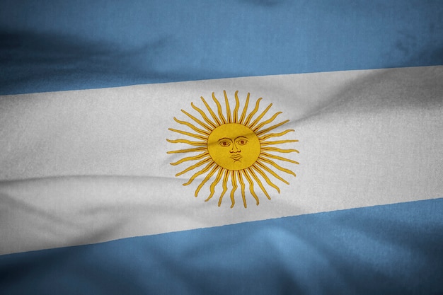 Bandera de Argentina con volantes en el viento