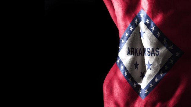 Bandera de Arkansas en músculos abdominales, concepto de culturismo de Arkansas, fondo negro