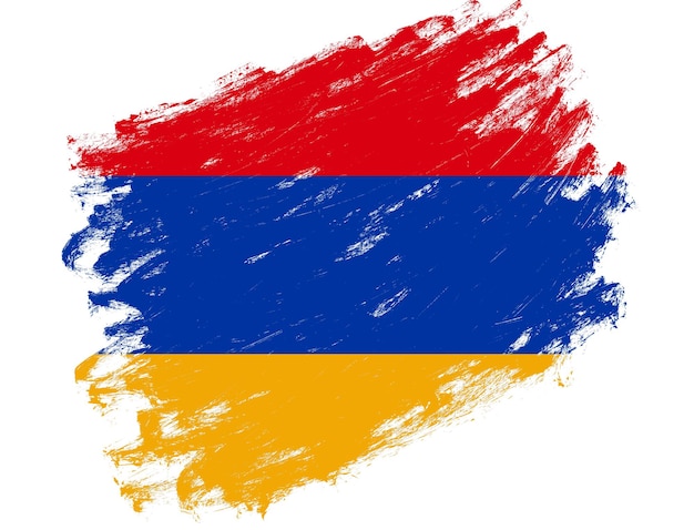 Bandera de armenia pintada sobre un fondo blanco de trazo de pincel grunge