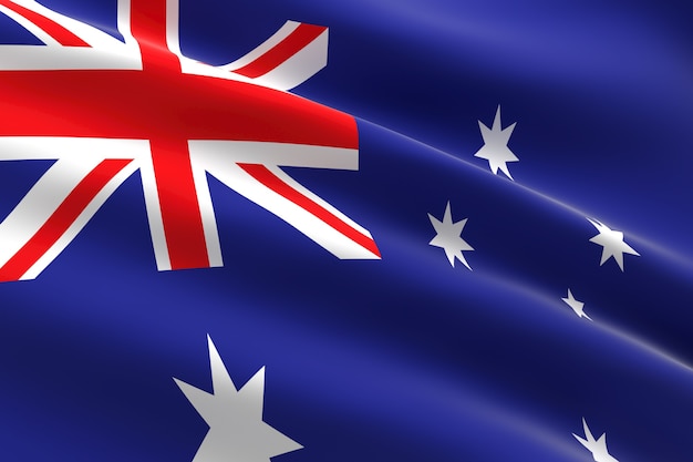 Bandera de Australia Ilustración 3d de la bandera australiana ondeando