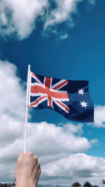 La bandera de Australia ondea en el cielo.