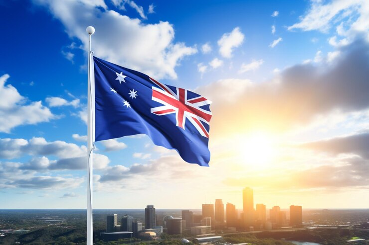 La bandera australiana ondeando orgullosamente en el viento