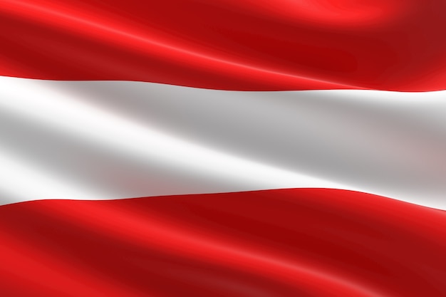 Bandera de Austria. Ilustración 3d de la bandera austríaca ondeando.