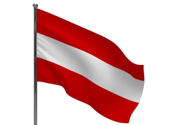 Bandera de Austria en la pole. Asta de bandera de metal. Bandera nacional de Austria ilustración 3D en blanco