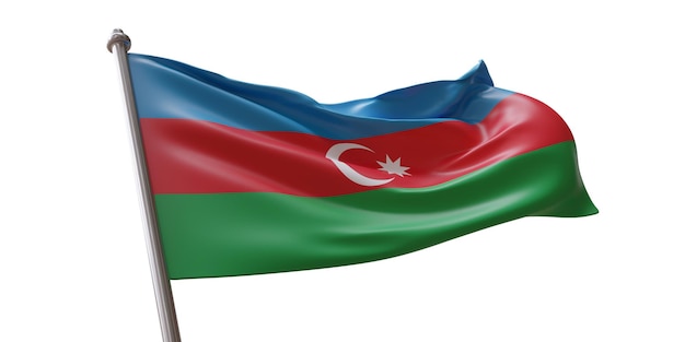 La bandera de Azerbaiyán ondeando aislada en un fondo transparente blanco