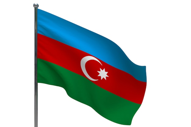 Bandera de Azerbaiyán en la pole. Asta de bandera de metal. Bandera nacional de Azerbaiyán ilustración 3D en blanco