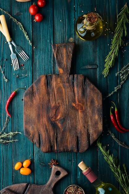 Bandera azul de la cocina. Vista superior. Espacio de copia libre.