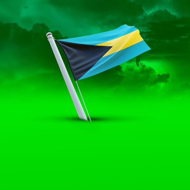 Una bandera de bahamas en un fondo de nube verde que se usa para las redes sociales
