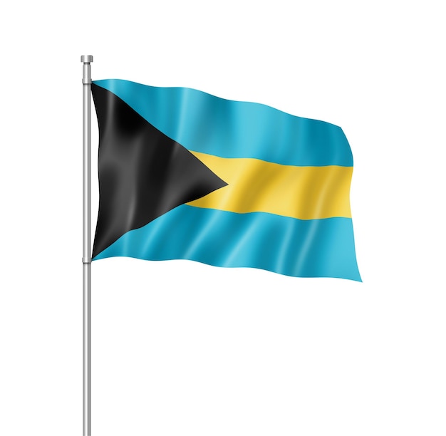 Bandera de bahamas, render tridimensional, aislado en blanco