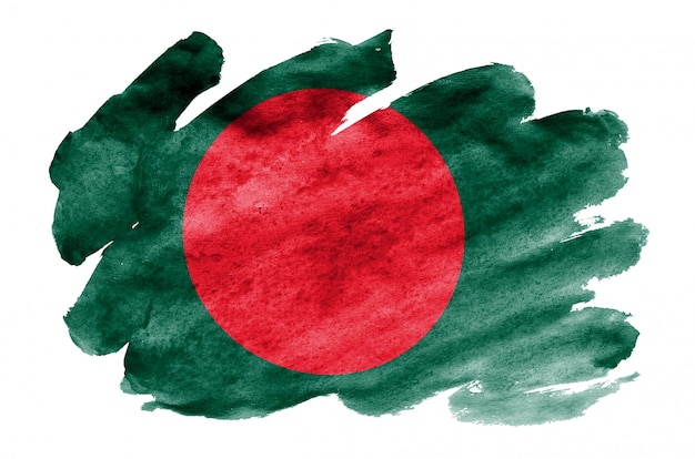 La bandera de Bangladesh se representa en estilo acuarela líquida aislado en blanco