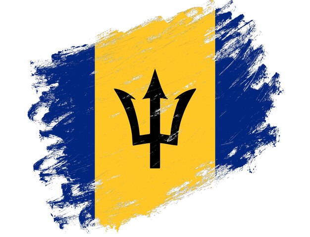 Bandera de Barbados pintada sobre un fondo blanco de trazo de pincel grunge