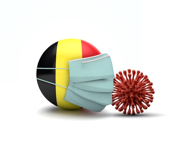 Bandera de Bélgica con mascarilla protectora nuevo concepto de coronavirus d render