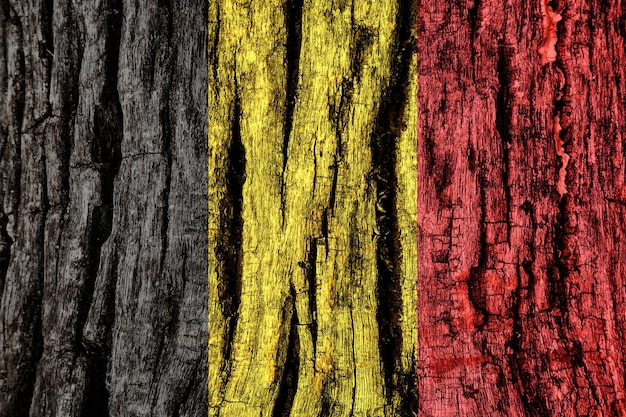 Bandera de Bélgica pintada en una vieja superficie de madera decrépita