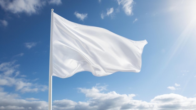 Foto bandera blanca ondeando en el viento en el mástil contra el