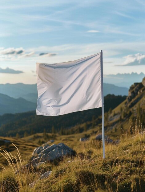 Foto una bandera blanca en la parte superior de una colina cubierta de hierba