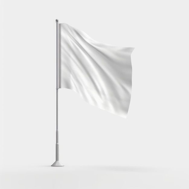 una bandera blanca en un poste de metal aislado sobre un fondo blanco