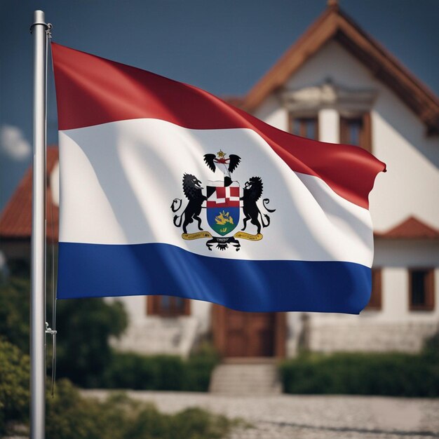 Bandera de Bosnia y Herzegovina ondeando en la vista frontal del papel pintado de la casa