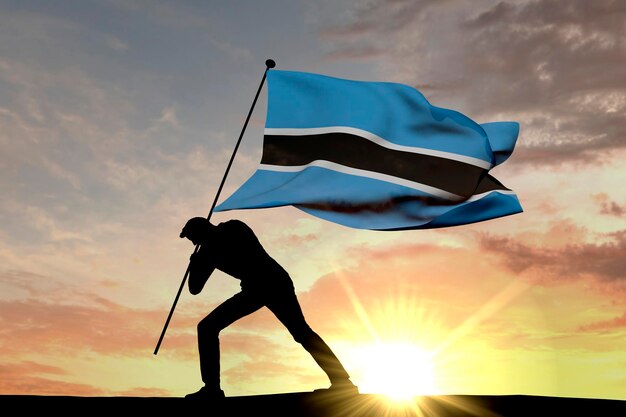 Bandera de Botswana empujada al suelo por una silueta masculina 3D Rendering