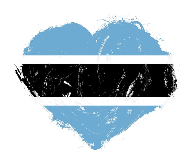 Bandera de Botswana en forma de corazón de pincel de trazo sobre fondo blanco