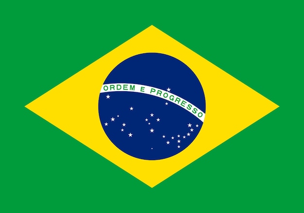 Foto bandera de brasil en colores oficiales y proporción correcta.