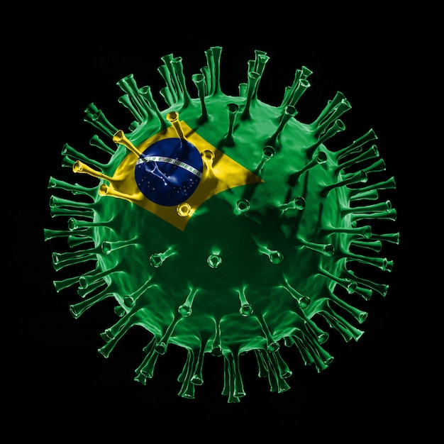 Bandera de Brasil en Covid-19. Renderizado 3D