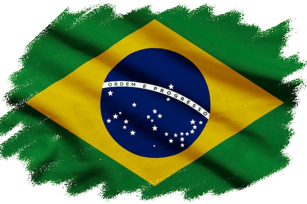 La bandera de Brasil está representada en estilo de pintura aislado en blanco