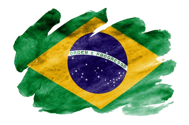 Foto la bandera de brasil se representa en estilo acuarela líquida aislado en blanco