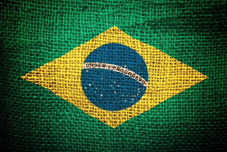 Bandera de Brasil en la textura de un saco de café