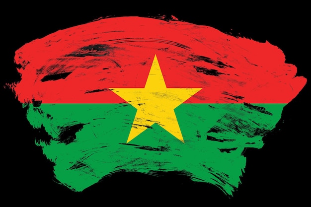 Bandera de burkina faso sobre fondo de pincel de trazo negro angustiado