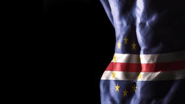 Bandera de Cabo Verde en el entrenamiento del deporte nacional de los músculos abdominales, concepto de culturismo, fondo negro