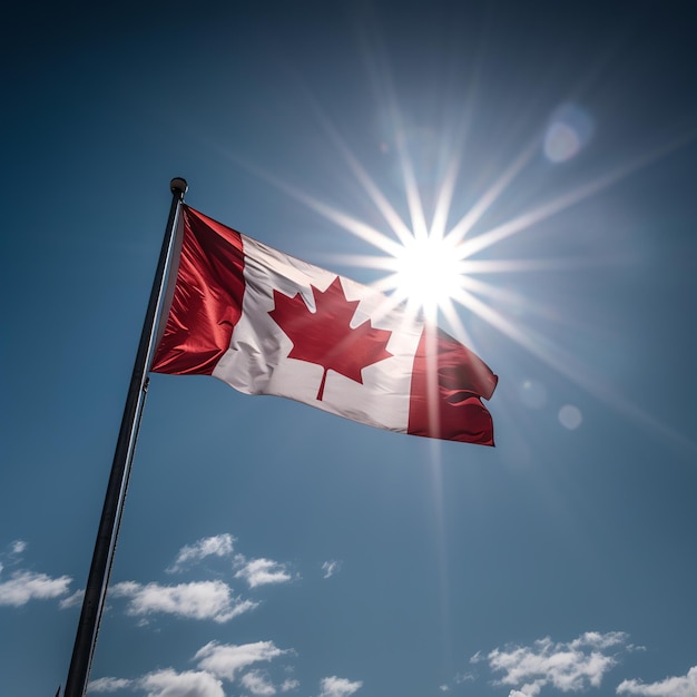 Bandera de Canadá en cielo azul claro Generativo ai