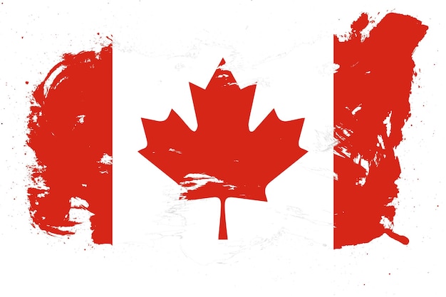 Bandera de Canadá con efecto de trazo de pincel grunge pintado sobre fondo blanco