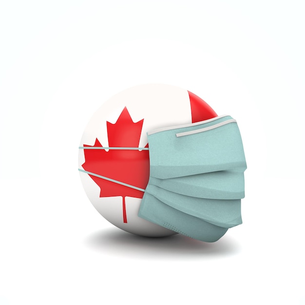 Bandera de canadá con mascarilla protectora nuevo coronavirus concepto d render