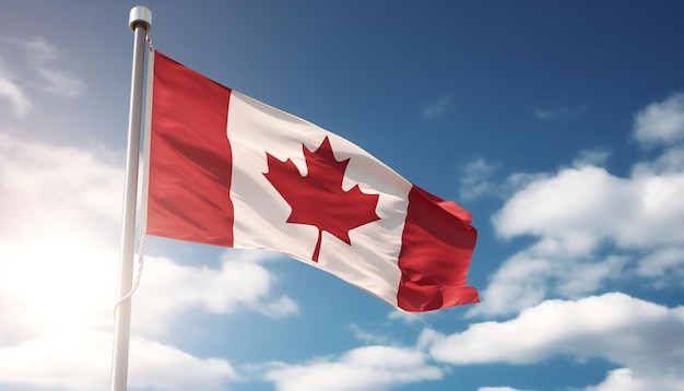 Bandera de Canadá ondeando en el cielo azul