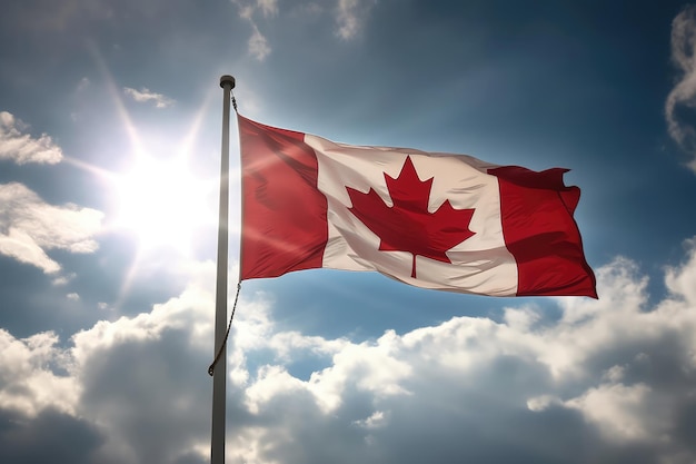 Bandera de Canadá ondeando en el cielo