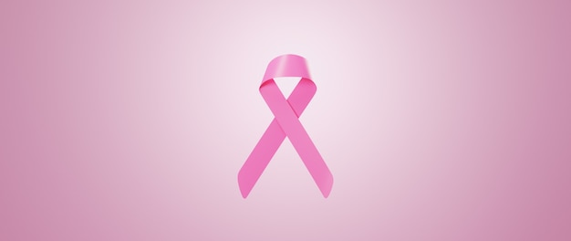 Bandera del cartel del mes de la concientización sobre el cáncer de mama Cinta rosa sobre fondo rosa Ilustración de renderizado 3D