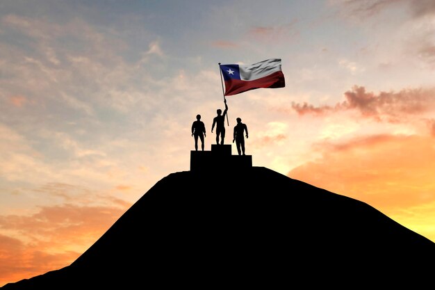 Foto bandera de chile ondeada en la parte superior de un podio de ganadores d renderizado