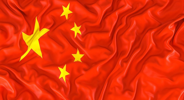 Foto bandera china con ondas y pliegues 3d render