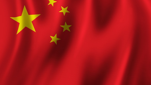 Bandera de China que agita la representación 3D del primer con la imagen de alta calidad con la textura de la tela