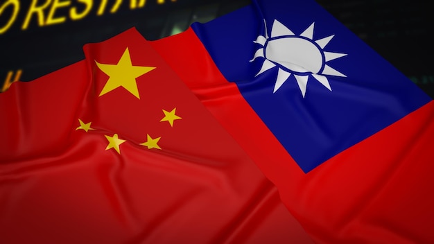 La bandera de china y taiwán para la representación 3d del concepto de negocio