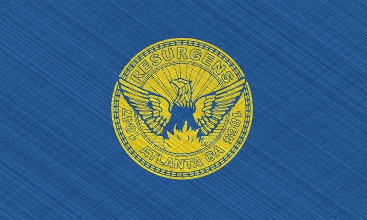 Foto bandera de la ciudad de atlanta, capital de georgia, estados unidos, sobre un fondo texturizado.