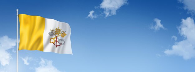 Foto bandera de la ciudad del vaticano aislada en un cielo azul banner horizontal