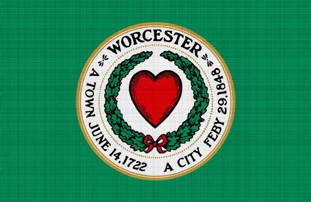 Bandera de la ciudad de Worcester Massachusetts Estados Unidos sobre un fondo de textura de tela Collaje conceptual