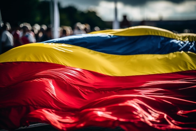 Foto la bandera colombiana en exhibición en un evento internacional