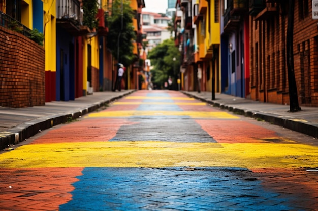 Foto la bandera colombiana pintada en una calle vibrante