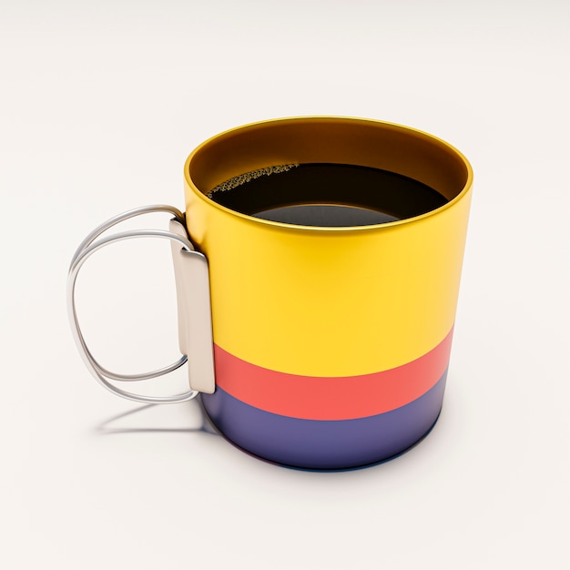 Foto bandera colombiana en taza de café