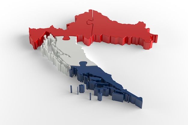 Bandera Colores Rompecabezas Croacia Mapa Diseño 3d Rendering